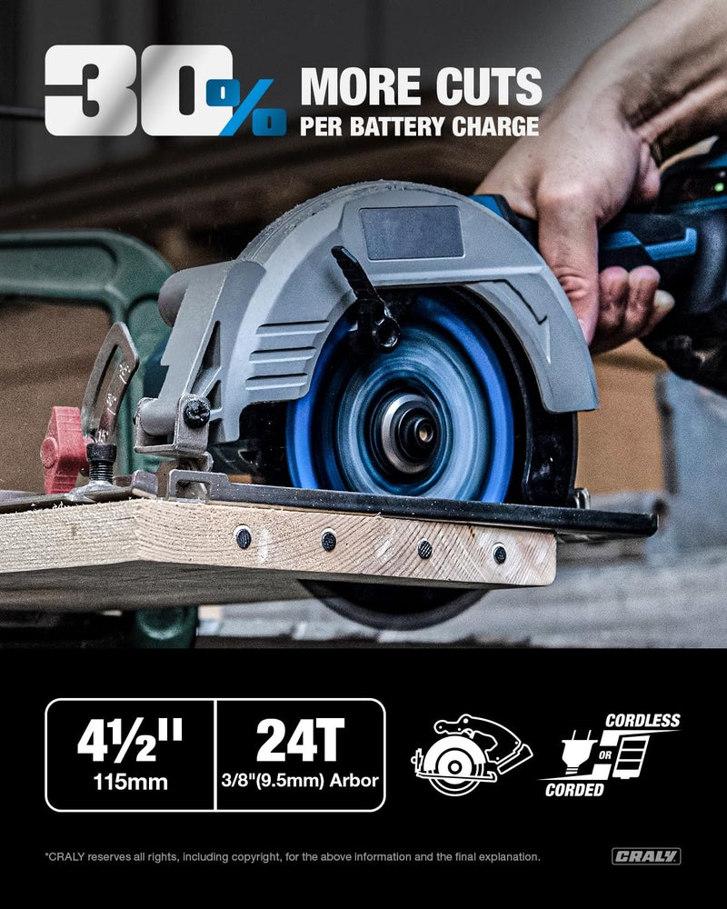 CRALY 4-1/2 Inch 24 Teeth Wood Cutting Framing Circular Saw Blade, 3/8 Inch Arbor, Carbide Tipped, Thin Kerf, Black Ice™ Coating, for Plywood, MDF, OSB, Laminated, 3-Pack(C0424FR-3) - Image 2
